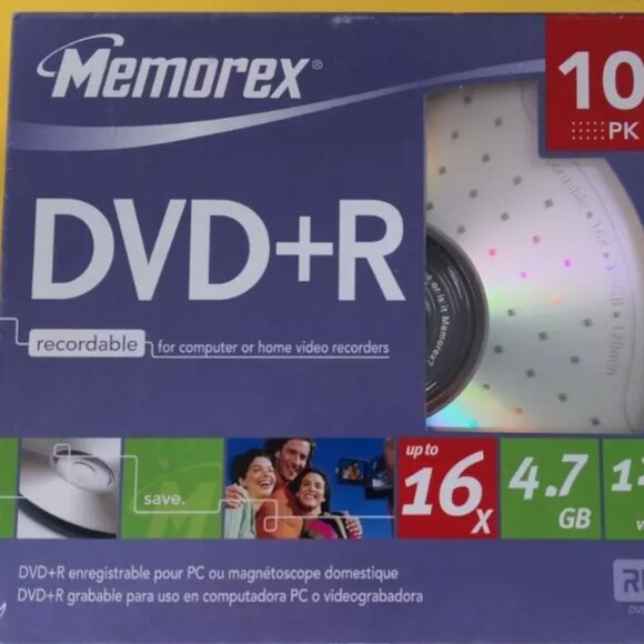 Memorex 4.7GB 16X 120min DVD+R 10PK With Individual Jewel Case - NEW SEALED - Picture 1 of 3